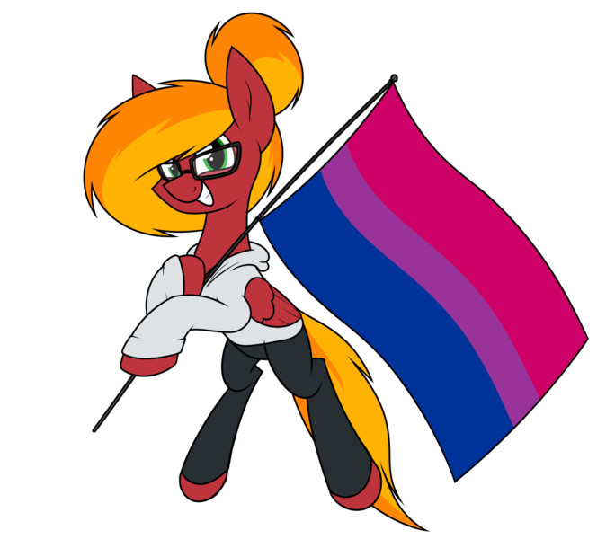 Size: 1729x1516 | Tagged: safe, artist:moonatik, derpibooru import, oc, oc:moonatik, unofficial characters only, pegasus, pony, bisexual pride flag, clothes, flag, glasses, hair bun, hoodie, image, looking at you, male, pants, pegasus oc, png, pride, pride flag, pride month, simple background, solo, stallion, transparent background, wings