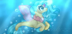 Size: 2100x1000 | Tagged: safe, artist:artisticcupcakezz, derpibooru import, princess skystar, seapony (g4), my little pony: the movie, blue eyes, bubble, female, fins, fin wings, fish tail, flower, flower in hair, flowing mane, flowing tail, freckles, image, jewelry, jpeg, looking up, necklace, ocean, pearl necklace, solo, tail, underwater, water, wings