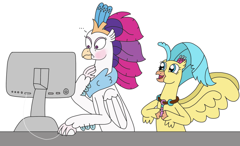 Size: 3264x1994 | Tagged: safe, alternate version, artist:supahdonarudo, derpibooru import, edit, princess skystar, queen novo, classical hippogriff, hippogriff, my little pony: the movie, blushing, computer, computer mouse, derpibooru exclusive, embarrassed, female, flower, happy, image, jewelry, meme, mother and child, mother and daughter, necklace, png, reaction image, simple background, surprised, textless version, transparent background