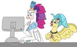 Size: 3264x1994 | Tagged: safe, alternate version, artist:supahdonarudo, derpibooru import, edit, princess skystar, queen novo, classical hippogriff, hippogriff, my little pony: the movie, blushing, computer, computer mouse, derpibooru exclusive, embarrassed, female, flower, happy, image, jewelry, meme, mother and child, mother and daughter, necklace, png, reaction image, simple background, surprised, textless version, transparent background