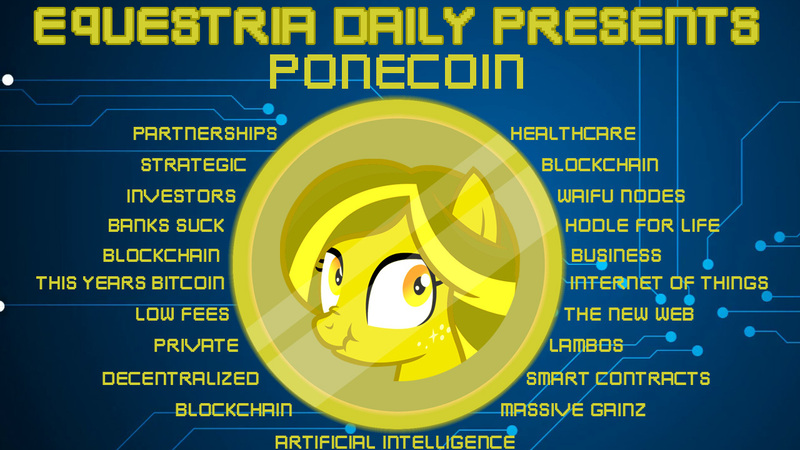 Size: 1280x720 | Tagged: safe, derpibooru import, oc, unofficial characters only, equestria daily, april fools, april fools 2018, bitcoin, blue background, cryptocurrency, image, jpeg, liar face, simple background, technology, text