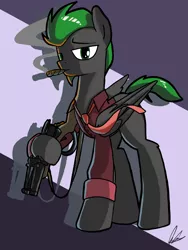 Size: 3000x4000 | Tagged: safe, artist:flaremoon, derpibooru import, oc, oc:villainshima, unofficial characters only, pegasus, pony, cigar, clothes, grenade launcher, high res, image, mafia, male, necktie, pegasus oc, png, smoking, solo, stallion, wings