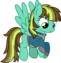 Size: 1923x2000 | Tagged: safe, artist:wingsofnightfall, derpibooru import, oc, oc:aqua haze, unofficial characters only, pegasus, pony, fallout equestria, clothes, eyelashes, female, flying, image, mare, pegasus oc, png, simple background, smiling, solo, transparent background, wings