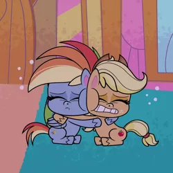 Size: 1080x1080 | Tagged: safe, derpibooru import, screencap, applejack, rainbow dash, earth pony, pegasus, pony, my little pony: pony life, spoiler:pony life s02e05, cheek squish, close encounters of the balloon kind, cropped, female, image, mare, png, scared, squishy cheeks