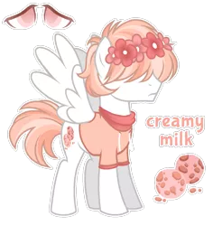 Size: 1455x1544 | Tagged: safe, artist:jvartes6112, derpibooru import, oc, unofficial characters only, pegasus, pony, clothes, cookie, floral head wreath, flower, food, hair over eyes, hoodie, image, male, pegasus oc, png, simple background, solo, stallion, transparent background, wings