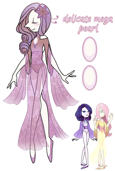 Size: 1080x1596 | Tagged: safe, artist:jvartes6112, derpibooru import, fluttershy, rarity, clothes, crossover, dress, eyes closed, female, flower, flower in hair, high heels, image, png, see-through, shoes, smiling, species swap, steven universe