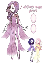 Size: 1080x1596 | Tagged: safe, artist:jvartes6112, derpibooru import, fluttershy, rarity, clothes, crossover, dress, eyes closed, female, flower, flower in hair, high heels, image, png, see-through, shoes, smiling, species swap, steven universe
