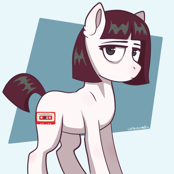 Size: 2000x2000 | Tagged: safe, artist:catachromatic, derpibooru import, oc, oc:rewound tape, unofficial characters only, earth pony, pony, dark circles, earth pony oc, high res, image, png, solo