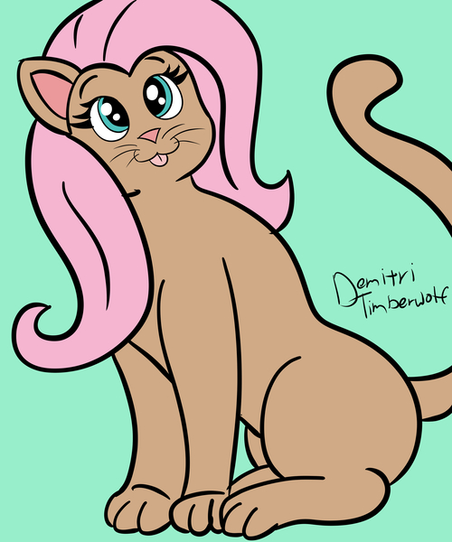 Size: 3000x3600 | Tagged: safe, artist:demitri, derpibooru import, fluttershy, cat, :p, female, high res, image, jpeg, newbie artist training grounds, solo, tail, tongue out, whiskers