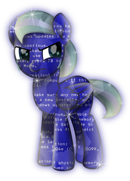 Size: 3607x5027 | Tagged: safe, artist:lincolnbrewsterfan, derpibooru import, oc, oc:blue screen (bsod), ponified, unofficial characters only, crystal pony, hybrid, pegasus, pony, fallout equestria, my little pony: the movie, .svg available, :c, absurd resolution, angry, base used, blue, blue screen of death, computer pony, crying, crystal, crystal pegasus, derpibooru exclusive, folded wings, frown, generator, gradient mane, gradient tail, image, inkscape, looking back, lore in description, male, microsoft, mod, movie accurate, png, sad, show moviefied, simple background, solo, spawn, stallion, stallion oc, story included, tears of pain, tears of sadness, teary eyes, text, transparent background, vector, windows, wings