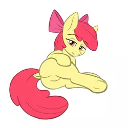 Size: 1324x1324 | Tagged: suggestive, artist:kyrgyzpopstar, derpibooru import, edit, apple bloom, earth pony, pony, bloom butt, butt, eyebrows, eyebrows visible through hair, female, filly, foalcon, grin, image, looking at you, looking back, looking back at you, plot, png, simple background, smiling, smiling at you, solo, solo female, teasing, underage, white background