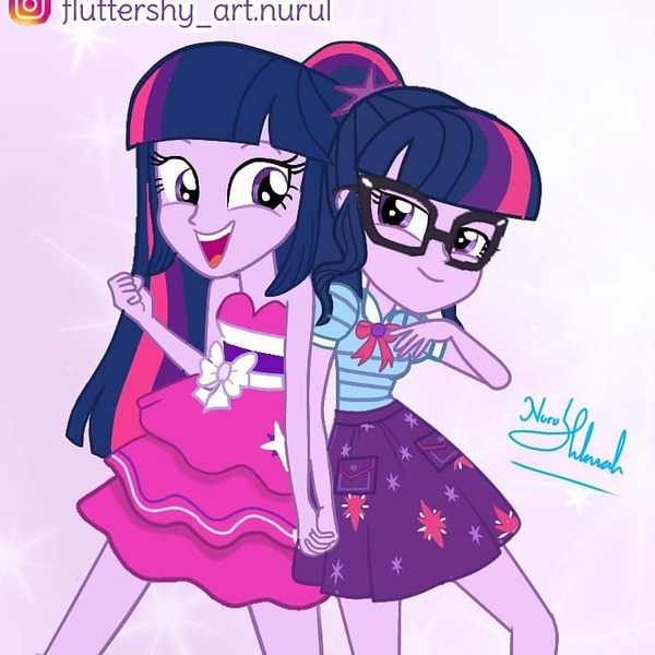 Size: 735x735 | Tagged: safe, artist:fluttershy_art.nurul, derpibooru import, edit, edited screencap, screencap, sci-twi, twilight sparkle, equestria girls, equestria girls series, so much more to me, bare shoulders, bowtie, clothes, cute, cutie mark, cutie mark on clothes, duality, geode of telekinesis, glasses, holding hands, image, jpeg, looking at you, magical geodes, open mouth, ponytail, self paradox, sleeveless, smiling, smiling at you, strapless, sweet dreams fuel, twiabetes, twilight ball dress, twolight