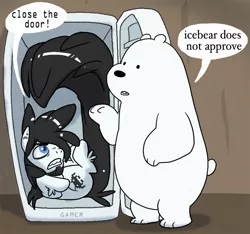 Size: 900x841 | Tagged: safe, artist:thegamercolt, derpibooru import, oc, oc:thegamercolt, bear, earth pony, pony, big tail, fluffy, icebear, image, jpeg, refrigerator, unamused