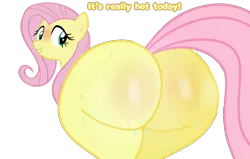 Size: 3774x2404 | Tagged: artist needed, source needed, suggestive, deleted from derpibooru, derpibooru import, fluttershy, pegasus, pony, blushing, butt, buttcrack, female, flutterbutt, grin, huge butt, image, large butt, looking back, plot, png, simple background, smiling, sweat, sweatdrop, sweatdrops, sweaty ass, the ass was fat, warm
