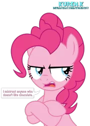 Size: 2000x2795 | Tagged: safe, artist:kuren247, derpibooru import, pinkie pie, earth pony, pony, angry, crossed hooves, image, pinkie pie is not amused, png, simple background, solo, speech bubble, text, transparent background, unamused, upset, vector