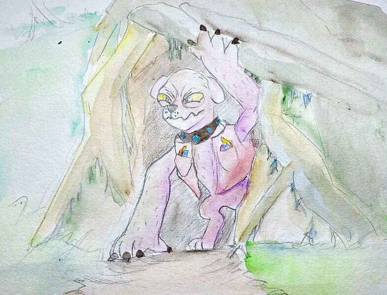 Size: 2000x1527 | Tagged: safe, artist:mandumustbasukanemen, derpibooru import, diamond dog, cave, gemstones, image, jpeg, solo, traditional art