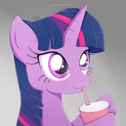 Size: 1024x1024 | Tagged: safe, artist:nnaly, derpibooru import, twilight sparkle, pony, drinking, female, gradient background, image, jpeg, solo, straw