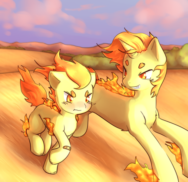 Size: 3569x3451 | Tagged: safe, artist:aquoquoo, derpibooru import, ponified, earth pony, poképony, pony, ponyta, rapidash, unicorn, colt, duo, high res, image, male, png, pokémon, stallion