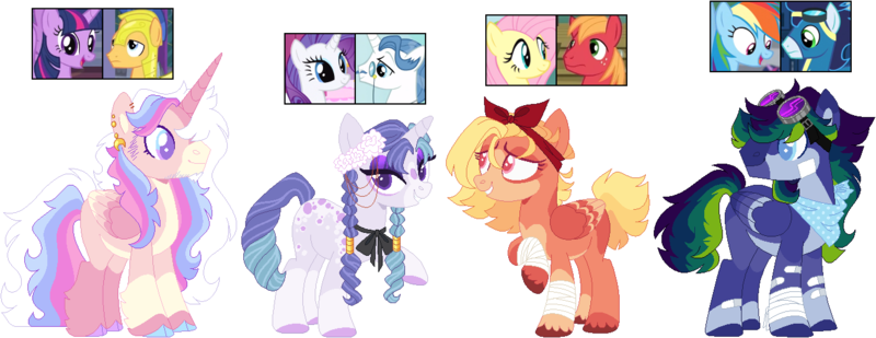 Size: 1332x514 | Tagged: safe, artist:crazyaya, artist:selenaede, derpibooru import, big macintosh, fancypants, flash sentry, fluttershy, rainbow dash, rarity, soarin', twilight sparkle, oc, alicorn, pegasus, pony, unicorn, alicorn oc, bandage, bandaid, bandana, base used, bowtie, braided pigtails, coat markings, colored pupils, colored wings, ear piercing, earring, eyeshadow, female, flashlight, flower, flower in hair, fluttermac, goggles, hair tie, hoof wraps, horn, image, jewelry, makeup, male, mare, multicolored wings, offspring, parent:big macintosh, parent:fancypants, parent:flash sentry, parent:fluttershy, parent:rainbow dash, parent:rarity, parent:soarin', parent:twilight sparkle, parents:flashlight, parents:fluttermac, parents:raripants, parents:soarindash, pegasus oc, piercing, png, raripants, screencap reference, shipping, simple background, soarindash, stallion, straight, transparent background, unicorn oc, unshorn fetlocks, wings