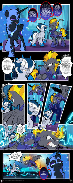 Size: 2000x5000 | Tagged: safe, artist:dormin-dim, derpibooru import, nightmare moon, oc, oc:blaze (shadowbolt), oc:soul silver, alicorn, pegasus, pony, angry, clenched teeth, female, high res, image, male, mare, pegasus oc, png, stallion, wings
