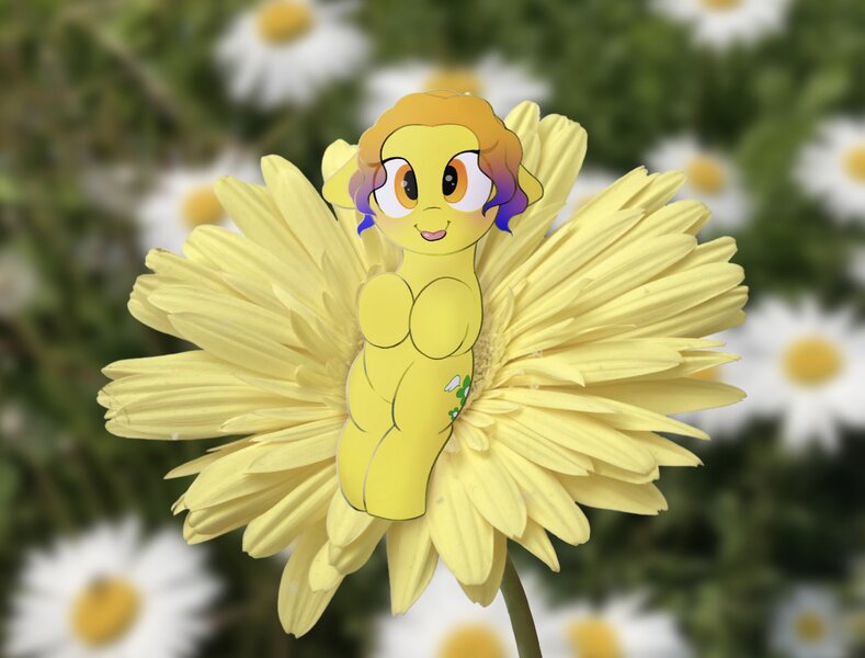 Size: 2048x1558 | Tagged: safe, artist:mochi_nation, derpibooru import, oc, oc:moth, unofficial characters only, earth pony, pony, blushing, cute, earth pony oc, female, flower, image, irl, jpeg, mare, ocbetes, photo, ponies in real life, solo, tiny, tiny ponies, tongue out