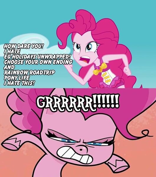 Size: 1656x1877 | Tagged: safe, derpibooru import, pinkie pie, equestria girls, equestria girls series, forgotten friendship, my little pony: pony life, pie vs. pie, spoiler:pony life s01e23, angry, angry pinkie pie, choose your own ending drama, drama, forgotten friendship purist, furious, g4 purist, grrrr, holidays unwrapped drama, image, jpeg, pinkie pie is not amused, pinkie pie swimsuit, pony life drama, rage, rainbow roadtrip drama, unamused