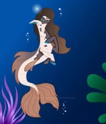 Size: 1280x1503 | Tagged: safe, artist:amjcreations, derpibooru import, oc, merpony, seapony (g4), bubble, coral, dorsal fin, female, fins, fish tail, flowing mane, flowing tail, gray eyes, image, jpeg, looking at you, ocean, seaweed, solo, tail, underwater, water