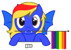 Size: 762x544 | Tagged: safe, artist:hazelbloons, derpibooru import, oc, oc:eden, oc:hazel bloons, oc:sunamena, bat pony, earth pony, goat, pegasus, 2020, animated, asexual, asexual pride flag, bat pony oc, bat wings, clothes, cute, female, flag, gay, gay pride flag, genderfluid, genderfluid pride flag, gif, heterochromia, holding, hoodie, image, looking at you, male, nonbinary, nonbinary pride flag, omnisexual, omnisexual pride flag, pride, pride flag, pride month, smiling, transgender, transgender pride flag, wings