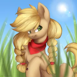 Size: 2200x2200 | Tagged: safe, artist:chickenbrony, derpibooru import, applejack, earth pony, pony, alternate hairstyle, image, png, smiling, solo