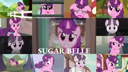 Size: 1280x721 | Tagged: safe, derpibooru import, edit, edited screencap, editor:quoterific, screencap, sugar belle, pony, unicorn, hard to say anything, marks for effort, season 5, season 7, season 8, season 9, the big mac question, the break up breakdown, the cutie map, spoiler:s08, spoiler:s09, angry, bipedal, crying, cute, dilated pupils, eyes closed, floppy ears, hooves on cheeks, image, madorable, open mouth, png, puppy dog eyes, raised hoof, running, sad, sadorable, sleeping, solo, sugarbetes, sugarcube corner