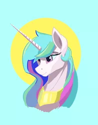 Size: 1992x2528 | Tagged: safe, artist:i love hurt, derpibooru import, princess celestia, alicorn, pony, bust, digital art, female, image, looking ahead, looking up, multicolored hair, png, portrait, rainbow hair, simple background, solo, violet eyes