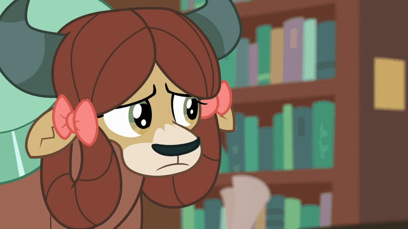 Size: 1920x1080 | Tagged: safe, derpibooru import, screencap, cozy glow, yona, pegasus, pony, yak, season 8, what lies beneath, spoiler:s08, animated, concerned, cozy glow is best facemaker, cozy glow is not amused, cozybetes, cute, duo, duo female, female, flying, gif, image, mocking, raised hoof, shrunken pupils, yaks best