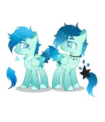 Size: 1280x1488 | Tagged: safe, artist:lilywolfpie-yt, derpibooru import, oc, oc:gloom hover, oc:seeker blur, pegasus, pony, female, image, magical lesbian spawn, male, mare, offspring, parent:cloudchaser, parent:flitter, parents:pegacest, png, simple background, stallion, transparent background