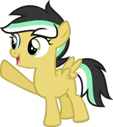 Size: 539x607 | Tagged: safe, artist:pegasski, derpibooru import, oc, oc:merryweather, unofficial characters only, pegasus, pony, base used, eyelashes, female, filly, image, open mouth, open smile, pegasus oc, png, raised hoof, simple background, smiling, solo, transparent background, wings