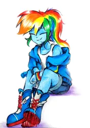 Size: 2572x3642 | Tagged: safe, artist:liaaqila, derpibooru import, kotobukiya, rainbow dash, cute, dashabetes, foot tapping, image, jpeg, solo, tapping, traditional art