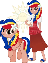 Size: 2151x2789 | Tagged: safe, artist:jhayarr23, derpibooru import, oc, oc:pearl shine, ponified, unofficial characters only, pegasus, pony, equestria girls, duality, eye clipping through hair, female, grin, hand on hip, high res, image, independence day, looking at you, mare, nation ponies, pegasus oc, philippines, photo, png, raised hoof, smiling, smiling at you, solo, wings