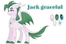 Size: 1596x1080 | Tagged: safe, artist:jvartes6112, derpibooru import, oc, unofficial characters only, dracony, dragon, hybrid, dragon oc, horns, image, interspecies offspring, jewelry, male, necklace, offspring, parent:rarity, parent:spike, parents:sparity, png, reference sheet, simple background, smiling, solo, transparent background, wings