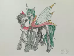 Size: 3968x2976 | Tagged: safe, artist:白乌鸦之翼, derpibooru import, king sombra, queen chrysalis, changeling, changeling queen, chrysombra, female, image, jpeg, male, shipping, straight