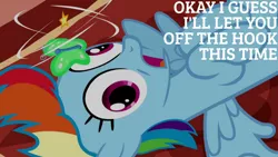 Size: 1280x720 | Tagged: safe, derpibooru import, edit, edited screencap, editor:quoterific, screencap, rainbow dash, butterfly, insect, pegasus, pony, dragon quest, season 2, dizzy, female, fluttershy's cottage, image, jpeg, mare, open mouth, solo, spread wings, wings