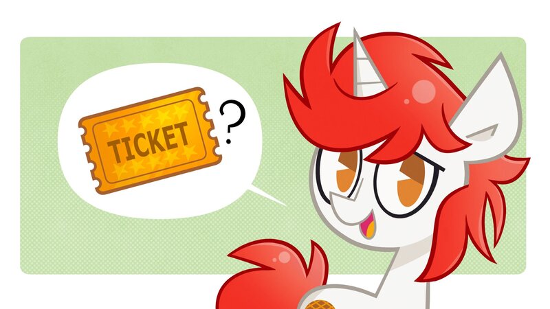 Size: 1920x1080 | Tagged: safe, artist:ponyconholland, artist:spacekitsch, derpibooru import, oc, oc:stroopwafeltje, unicorn, image, jpeg, solo, ticket