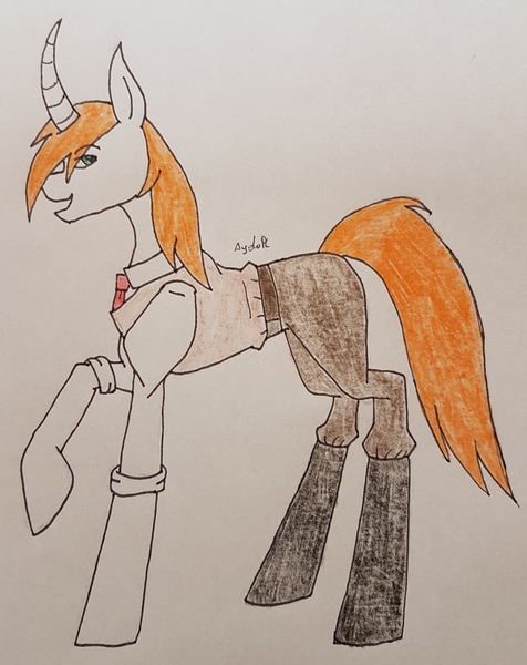 Size: 2541x3204 | Tagged: safe, artist:agdapl, derpibooru import, ponified, pony, unicorn, boots, clothes, female, image, jpeg, mare, medic, necktie, raised hoof, rule 63, shoes, signature, species swap, traditional art