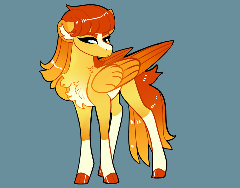 Size: 2800x2200 | Tagged: safe, artist:loryska, derpibooru import, oc, pegasus, pony, blue background, female, image, mare, offspring, parent:spitfire, parent:sunburst, png, simple background, solo