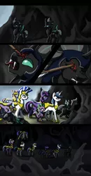 Size: 1303x2499 | Tagged: grimdark, artist:aschenstern, derpibooru import, shining armor, spike, thorax, twilight sparkle, twilight sparkle (alicorn), alicorn, changeling, pony, comic:flurry and stag, blood, image, png, royal guard, spear, weapon