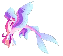 Size: 4250x3750 | Tagged: safe, artist:squishkitti, derpibooru import, oc, unofficial characters only, alicorn, merpony, pony, seapony (g4), adoptable, dorsal fin, eyelashes, female, fins, fish tail, flowing mane, flowing tail, fusion, image, png, purple eyes, seaponified, simple background, smiling, solo, species swap, spread wings, tail, transparent background, wings