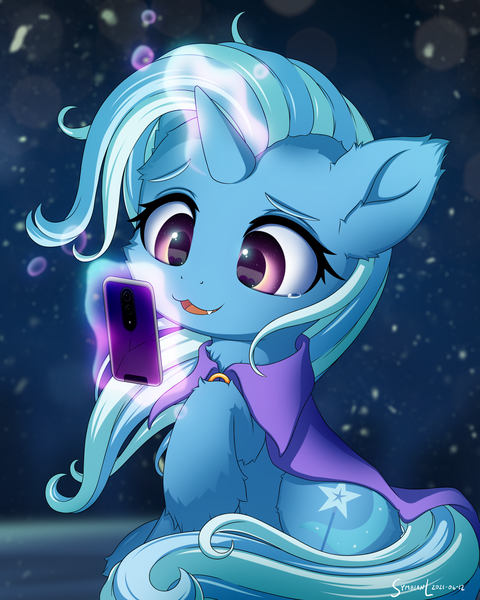 Size: 2400x3000 | Tagged: safe, artist:symbianl, derpibooru import, trixie, pony, unicorn, :3, cute, diatrixes, image, mobile phone, phone, png, snaggletooth, solo