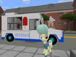 Size: 2048x1536 | Tagged: safe, artist:topsangtheman, derpibooru import, cinnabar, golden hooves, quicksilver, earth pony, pony, ice cream truck, image, jpeg, looking at you, minecraft, solo
