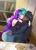 Size: 861x1200 | Tagged: suggestive, artist:thebrokencog, princess celestia, oc, human, equestria girls, backless sweater, butt touch, canon x oc, clothes, dark skin, female, humanized, image, jeans, kissing, male, microphone, pants, png, principal celestia, straight