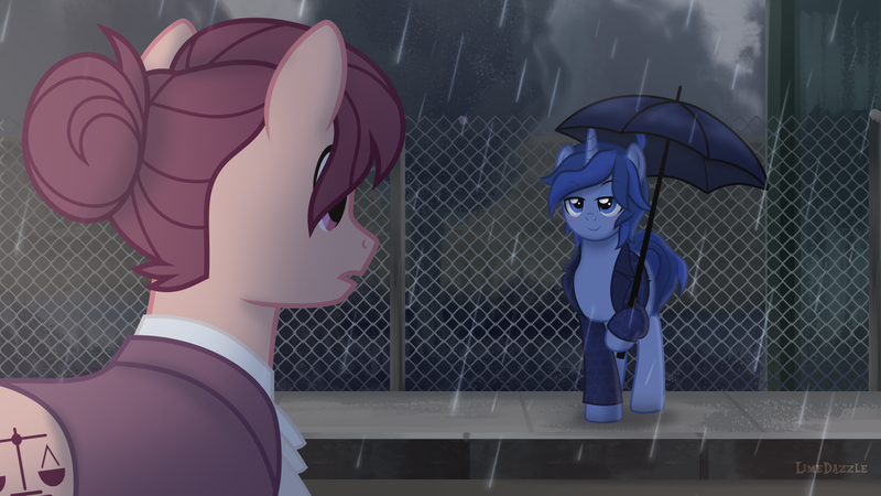 Size: 1920x1080 | Tagged: safe, artist:limedazzle, derpibooru import, oc, oc:allen, oc:james, unofficial characters only, earth pony, pony, unicorn, clothes, image, png, rain, umbrella