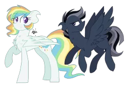 Size: 1900x1300 | Tagged: safe, artist:gallantserver, derpibooru import, oc, oc:coldsnap, oc:misty rainbow, unofficial characters only, pegasus, pony, female, image, magical gay spawn, magical lesbian spawn, mare, offspring, parent:rainbow dash, parent:soarin', parent:thunderlane, parent:vapor trail, parents:soarilane, parents:vapordash, png, simple background, transparent background