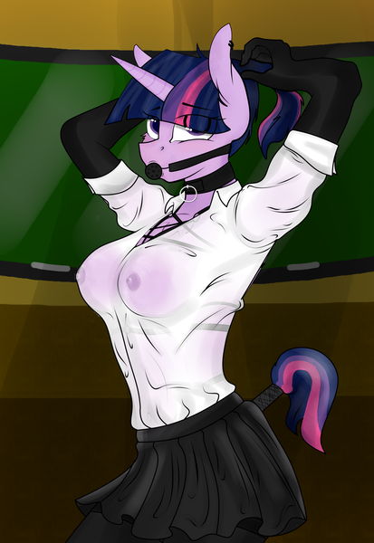 Size: 2480x3602 | Tagged: questionable, alternate version, artist:twilyshimmer, derpibooru import, twilight sparkle, anthro, alternate hairstyle, ballgag, bondage, breasts, busty twilight sparkle, chalkboard, chest fluff, clothes, collar, collar ring, evening gloves, female, gag, gloves, image, long gloves, nipples, nudity, png, ponytail, schoolgirl, school uniform, sexy, shirt, socks, solo, solo female, stockings, stupid sexy twilight, tail wrap, thigh highs, underwear, wet clothes, wet shirt